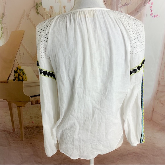 Love Sam Keyhole Peasant Bohemian Beaded Blouse - Picture 8 of 12